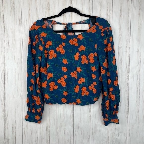 ModCloth XS teal orange floral blouse - Picture 1 of 7